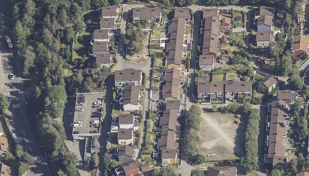 Luftfoto over boligområdet til Prestsletta Huseierforening